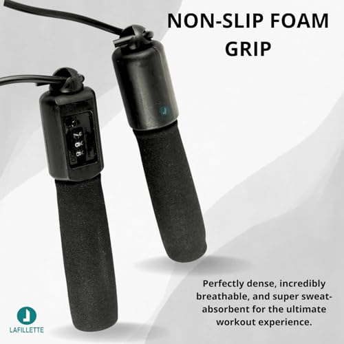 Image of LAFILLETTE Plastic New Jump Ropes With Counter Sports Fitness Adjustable Counting Jump Skip Rope (Black), Spongy
