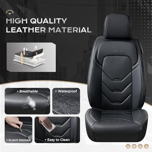 Image of Coverado Car Seat Cover, Black Seat Covers for Cars, 5 Seat Leather Seat Covers, Waterproof Car Seat Protector, Front and Back Seat Cover, Universal Car Seat Cushion for Most Sedan SUV Truck