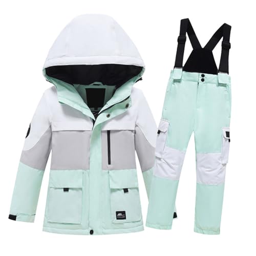 Boys Girls Snowsuit 2Pcs Outfits Kids Ski Sets Suspender Sno𝐰 Bib Pants with Long Sleeve Windproof Hood Jacket
