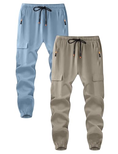 La Mejor Recopilación de Ropa de Acampada y marcha para Niño del mes. 45 Pantalones deportivos tipo cargo para niños, de secado rápido, ligeros, para senderismo, con bolsillos con cierre, Azul y caqui, 5-6 Años