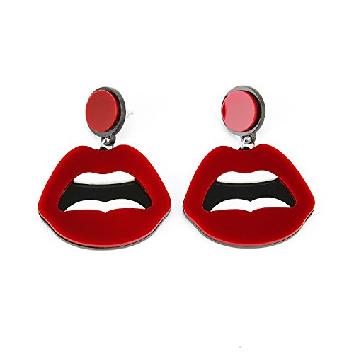 ZeroShop Women Fashion Retro Neon Earrings (Red Mouth)