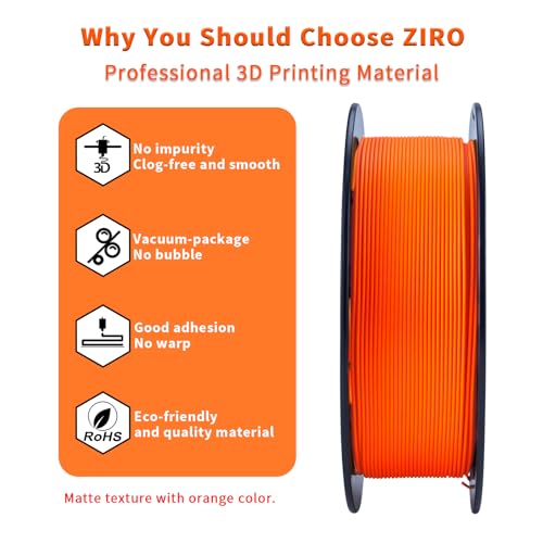 Image of ZIRO High Toughness 3D Printing PLA, Matte 1kg 1.75mm Spool, Orange | Fit for Most FDM 3D Printer, 1.75mm 1KG Spool, Dimensional Accuracy + /-0.03mm, Colorful PLA FilamenT
