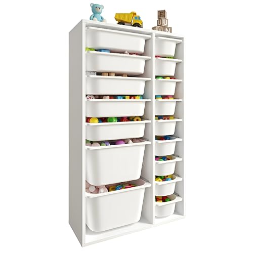 LEOKIDS Spielzeugaufbewahrung mit 16 Boxen Kinderregal mit Spielzeugkisten für Kinderzimmer Spielzeugschrank & Organizer Weiß (16 Boxen MDF)