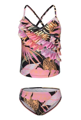 Image of Girls Tankini Swimsuits Two Piece Bathing Suit Hawaiian Ruffle Swimwear Set for Kids Girls 3-16 Years