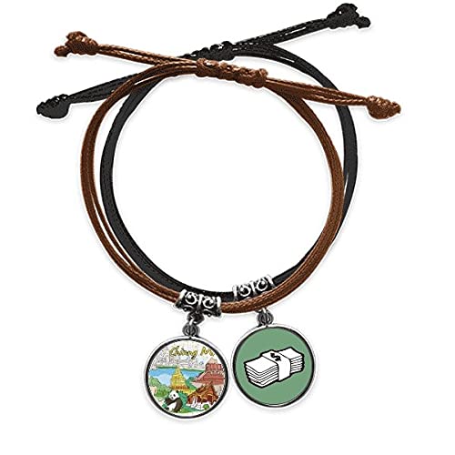 Pulsera de Chiang Mai amuleto de cuerda cuero y dinero tailandés
