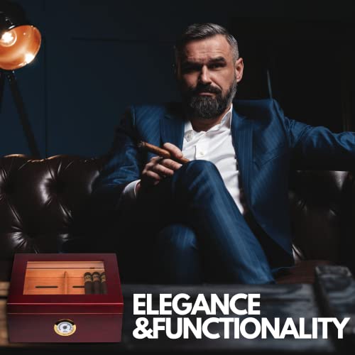 Mantello Glass Top Cigar Humidors - Humidor Cigar Box With Humidifier, Spanish Cedar Tray, Divider, And Hygrometer - Gifts For Men, Holds 25 To 50 Cigars #TOP5