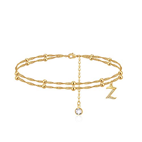MONOOC Z Letter Anklets for Women, Ankle Bracelet with Letter Double Chain Initial Anklet