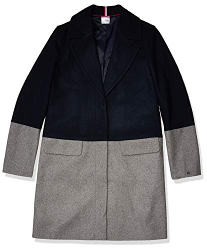 Tommy Hilfiger Women's Adaptive Wool Coat with Hidden Snap Closure, Masters Navy, BC07 Heather Grey, L