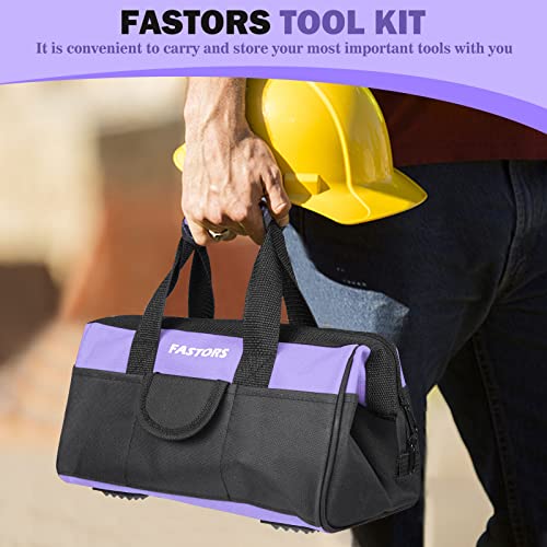 Fastors Purple Tool Bag For Women With 13-Inch Wide Mouth,Tool Bag With 8 Pockets Outside And 2 Pockets Inside(Purple) #TOP1