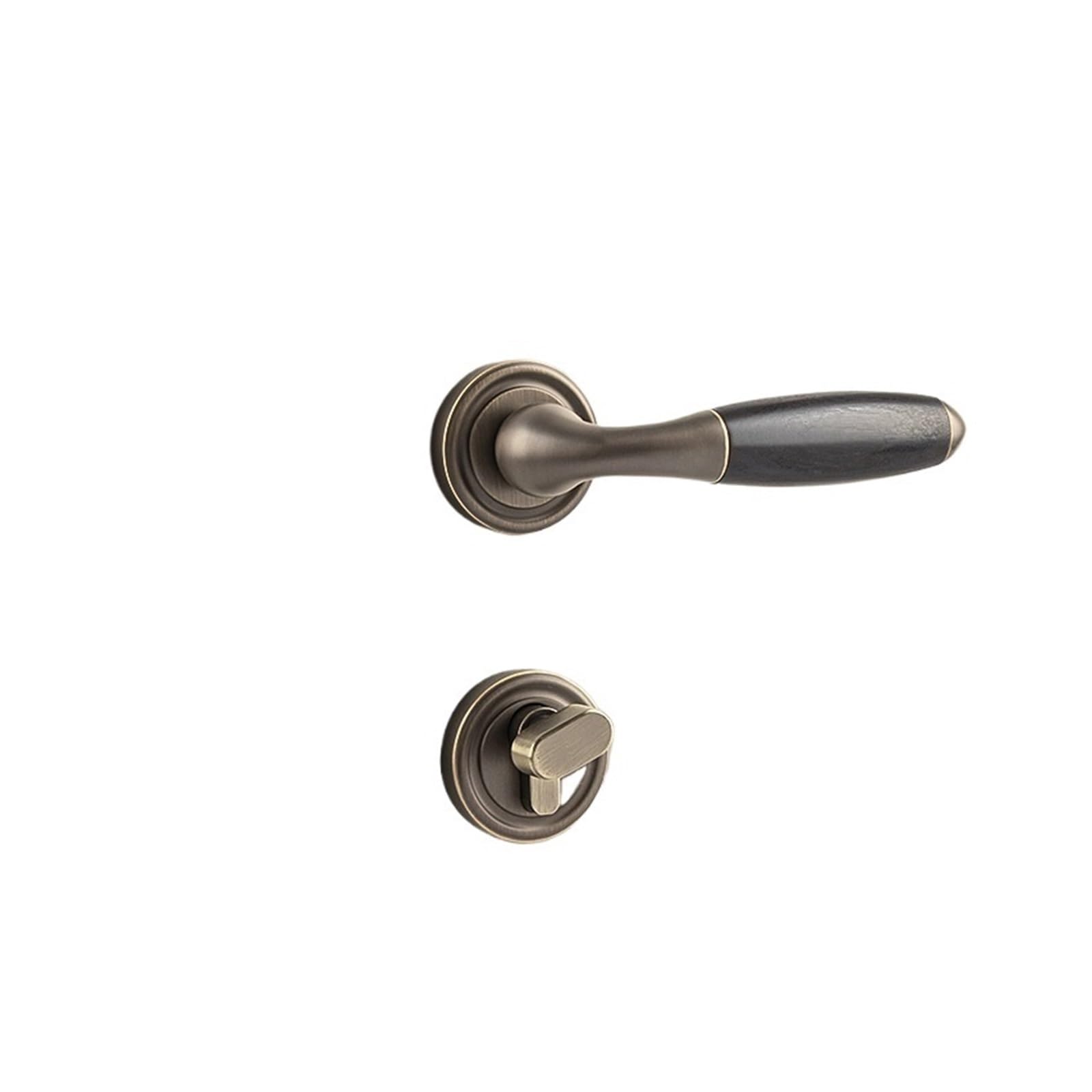 Poignée de porte en laiton avec mécanisme silencieux et insert en bois massif