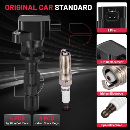 Image of BDFHYK Ignition Coil Pack UF516 and Iridium Spark Plug SP530 Compatible with Ford Fusion 2006-2009 Mercury Milan 2006-2009 2.3L l4 Ford Oem Coil Pack Coil for 6E5Z12029AA Set of 4