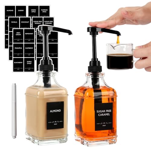16 oz 2 Pack Glass Coffee Syrup Dispenser with...