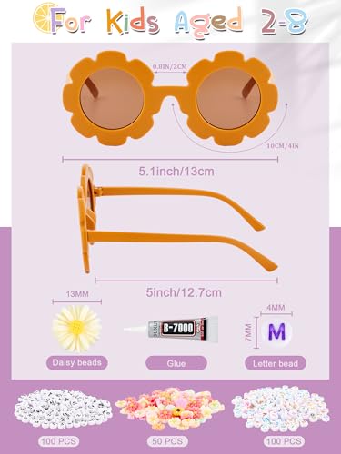 Dunzy 14 Pcs DIY Round Flower Sunglasses with 200 Random Letter Beads 50 Daisy Charms Glue for DIY Name, Mardi Gras Party2