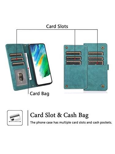 SINQERISHT Crossbody Wallet Case Compatible with Samsung Galaxy S20 FE Leather Purse Phone Case with Card Holder & Wrist Strap Magnetic Flip PU Kickstand Cover for Women Girls(Green)