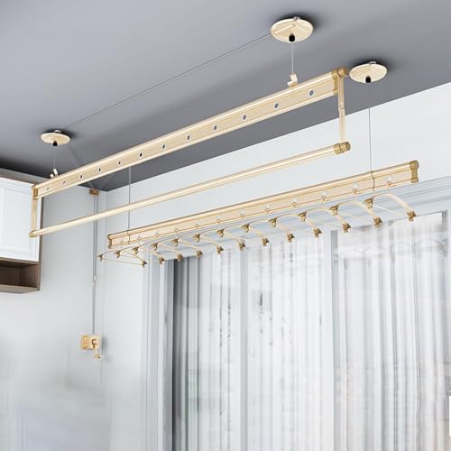 Tendedero portátil de Techo, de Aluminio, con Tres Varillas, Ahorra Espacio y Funciona con manivela. Ideal para lavandería doméstica.
