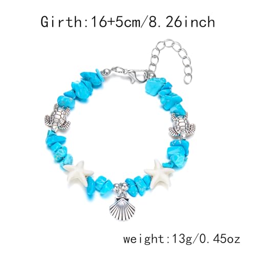 coadipress Starfish Shell Bracelet Trendy Bohemian Handmade Adjustable Shells Conch Pearl Charm Bracelets Hawaiian Ocean Summer Holiday Mermaid Costume Jewelry4