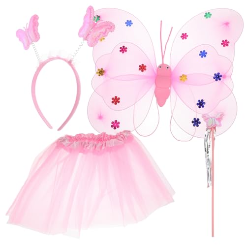 BESPORTBLE Falda De Cosplay De Hada Para Niñas Con Alas De Disfraz De Princesa Accesorios De Fiesta y Actuación Conjunto Diadema y Falda De Malla