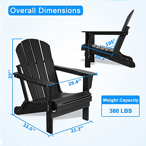 Sybrioka Folding Adirondack Chair Outdoor, Patio Chair Plastic Weather Resistant Lounge Chairs Lawn Furniture Clearance, For Backyard Deck Garden (1, Black) #TOP3