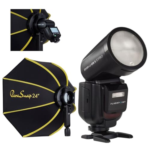 Flashpoint Zoom Li-on X PRO R2 TTL On-Camera Round Flash Speedlight for Canon (Godox V1 Pro) with Glow PS-B24K ParaSnap Octagonal Softbox (24
