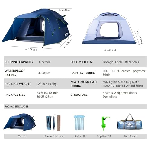 Carpa de Camping Familiar Three Bears para 6 Personas, Diseño Espacioso, Impermeable 3000mm miniatura 5