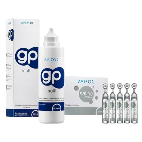 GP Multi 120ml + Saline 30x5ml | Solución Limpieza y Aclarado | Para Lentes RPG Rígidas Gas Permeables y Orto-K | Pack Avizor