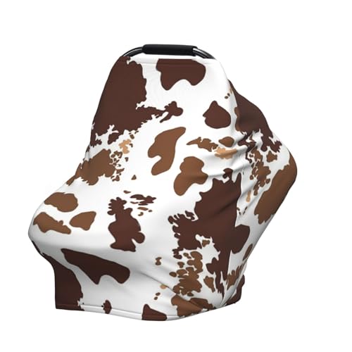 Image of Cow Print Brown Western Baby Stuff Car Seat Cover for Baby,Mom Nursing Breastfeeding Covers,Multi-Use Car Seat Canopy Carrier Cover,Newborn Shower Gift for Boys Girls