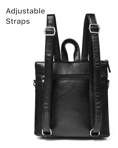 Image of Nollia Black Leather Mini Backpack for Women | Light Travel Small Daypack with Adjustable Strap | Black Backpack Purse
