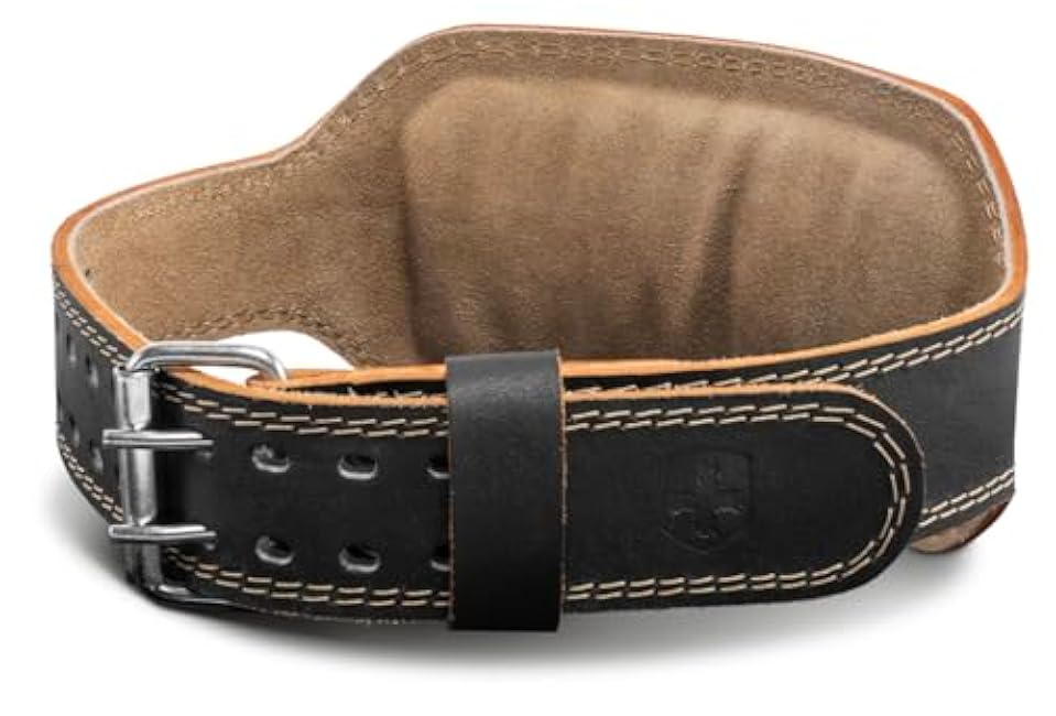 Harbinger Padded Leather Weightlifting Belt 2.0-4 or 6 Width - Foam Cushioning, Tapered Design for Support & Mobility, 6 Inch, Medium