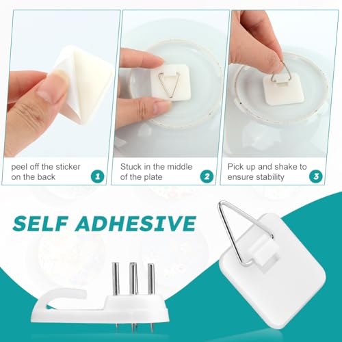 Image of 20 Pack Invisible Vertical Plate Holders, Plastic Picture Hanger Sticky Hanger, Adhesive Picture Hanger with Nail Picture Hanging Hooks for Decorative Picture Photo Plate Wall Art