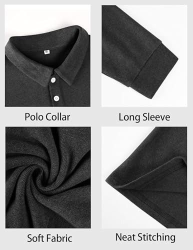 Long Sleeve Polo Shirts for Men Classic Button Golf Shirt Casual Collared Thermal Work Pullover Tops4