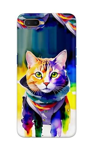 Image of Printed Hard Back Cover for Oppo K1 Back Cover (Coloured Cat) -190724(EA)