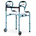 Health Line 4 in 1 Stand-Assist Folding Walker with Detachable Seat, Trigger Release and 5" Wheels Supports up to 350 lbs, Compact Lightweight & Portable - w/Bonus Glides, Blue