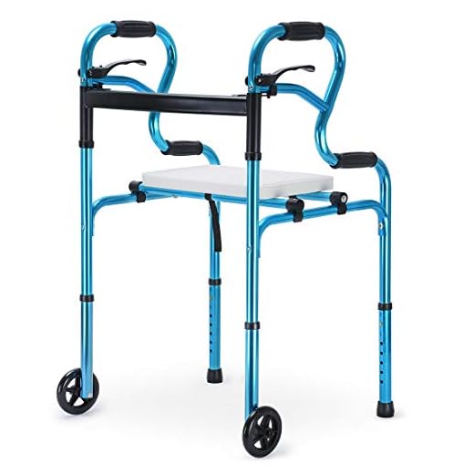 Health Line Massage Products 4 in 1 Stand-Assist Folding Walker with Detachable Seat, Trigger Release and 5 inch Wheels Supports up to 350 lbs, Compact Lightweight & Portable with Glides, Blue