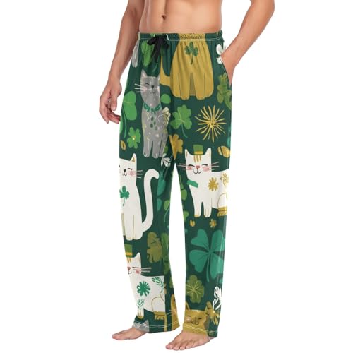 Cat Lucky Clover Pajama Pants for Men Comfort Sleep Lounge Bottoms Straight-fit with Pockets S-XXL3