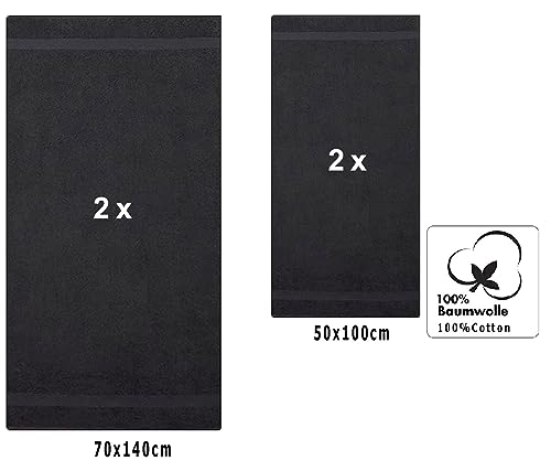 Betz 4-TLG. Handtuch Set Premium 100% Baumwolle 2 Duschtücher Duschtuch Größe 70 x 140 cm 2 Handtücher Handtuch Größe 50 x 100 cm (Graphit)