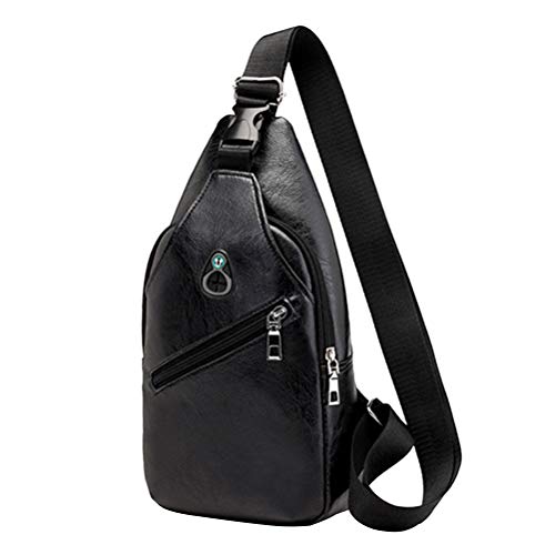 Bolsa masculina de couro PU para o peito com alça transversal transversal com zíper e bolsa casual p