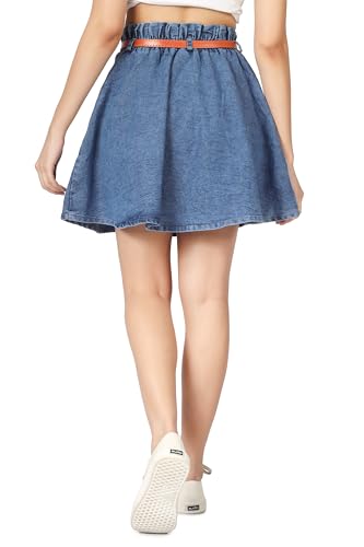 Image of Straight Stylish Comfortable Long Two Button Up Slit Dobby Denim Skirt for Women & Girls