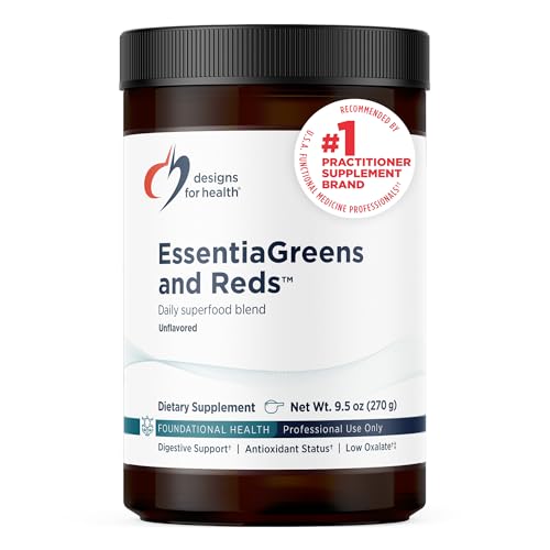 Designs for Health EssentiaGreens and Reds (Unflavored, 30 Servings), Vegan Superfood Powder with Spirulina, Kale, Apple & More, for Daily Nutrition and Digestive Health