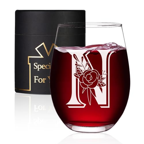 Jmugmt Letter N Personalized Initial Wine Glass, Personalized Birthday Letter N Wine...