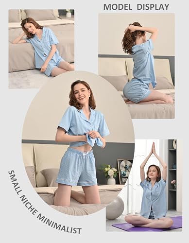Image of NAP BOUND 100% Cotton Pajamas for Women Sets 2 Pieces Pjs Button short sleeves with Pockets Soft Sleepwear Loungewear XS-XXL