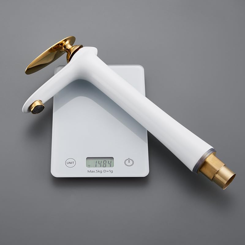 Bateria umywalkowa, Miedziana, jednootworowa, ceramiczna bateria umywalkowa | Wielokolorowa umywalka nablatowa w łazience: kran z jednym otworem(White+Chrome Basin Faucet)