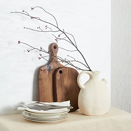 Blossome Ceramic White Vase 8.5 Inch Tall, Matte Flat Painting Pottery Jug, Artisan Vintage Centerpiece, Rustic And Country Ornament, Bisque Handle Vase #TOP2