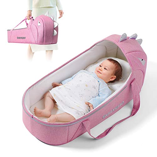 Image of SUNVENO Moses Basket Newborn Infant Travel Carrycot for Baby 0-12 Months (Pink)