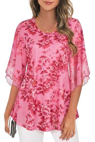 Ninedaily Women's Tops 3/4 Sleeve Blouses Dressy Casual Double Layers