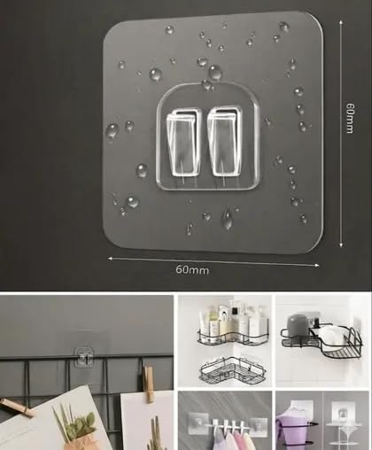 Smartizi 5'li Çiftli Banyo Köşe Rafı Yedek Sticker (60x60mm) - Şeffaf Güçlü Yapışkanlı Raf Tutucu Seti (Delme Gerektirmez)