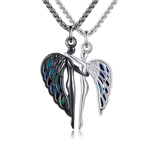 Hug Couples Necklaces 925 Sterling Silver Guardian Angel His and Her Matching Necklace Hug Couple Matching Jewelry Gift for Couples