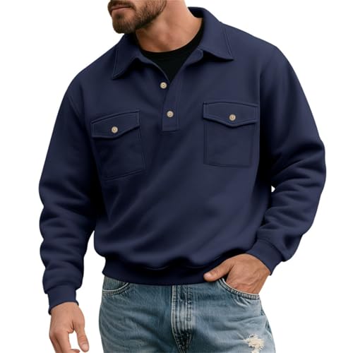 Polo à manches longues pour homme coupe ample col montant léger sans capuche avec poche