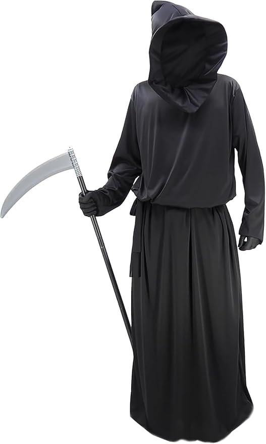 GOLDSTITCH Black Hooded Grim Reaper Costume Robe Halloween Cosplay Phantom Costumes Cloak Cape