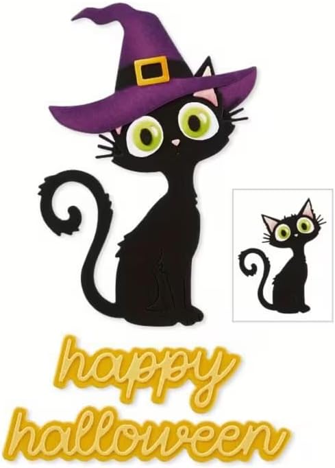 Halloween Hat Cat Metal Cutting Die Cuts, Halloween Cat Embossing Stencils DIY Crafts Cards Cutting Dies Cuts for DIY Embossing Card Making Photo Decorative Paper Dies Scrapbooking