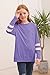Ebifin Girls Casual Short/Long Sleeve T Shirts Kids Loose Soft Striped Color Block Tunic Tops, Tees Blouses Size 4-15 Years C-Purple